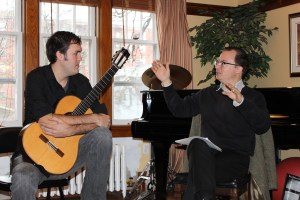 Matt listening to the singing quality of the melody.